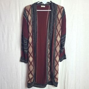 Ardene Women's Boho Geo Knit Cabincore Long Sleeves Open Cardigan Sweater